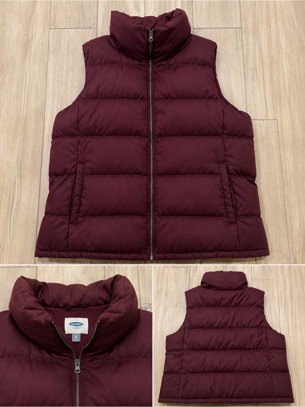 Old Navy Maroon Quilted Puffer Vest - Women's Sleeveless Zip Front